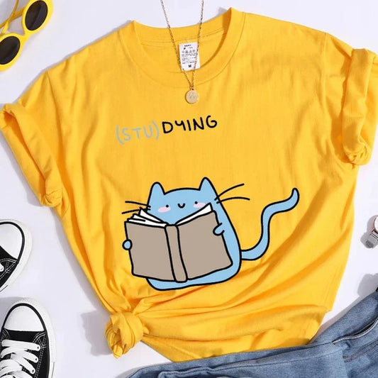 "(STU)DYING" Cat Graphic T-Shirt 
