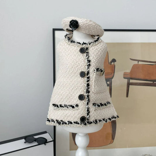 Chic Chanel-Inspired Tweed Hat & Dog Dress