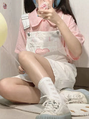 Pink Shirt and White Overalls Oufit 