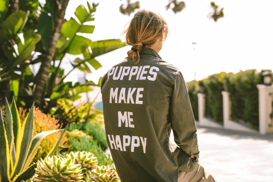 Puppies Make Me Happy Military Button Up | Present For Dog Lover | Made in USA