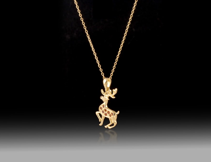 Red Garnet Reindeer Necklace- 925 Sterling Silver