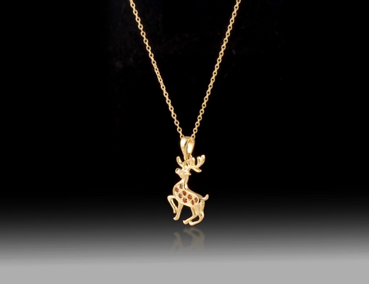 Red Garnet Reindeer Necklace- 925 Sterling Silver