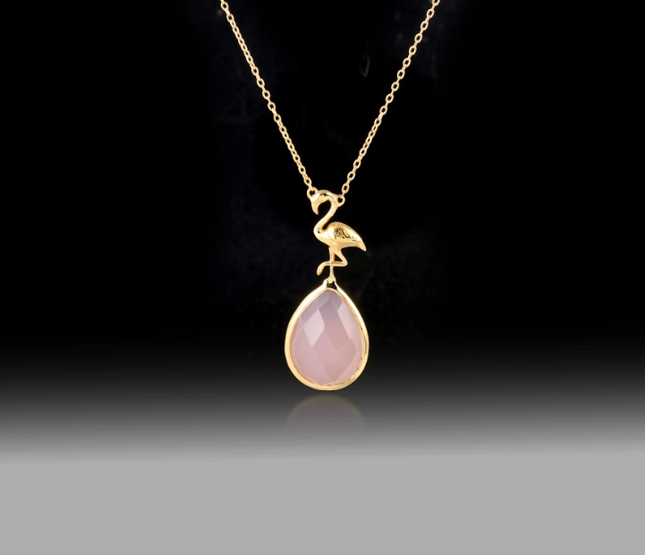 Pink Chalcedony Flamingo Necklace- 925 Sterling Silver