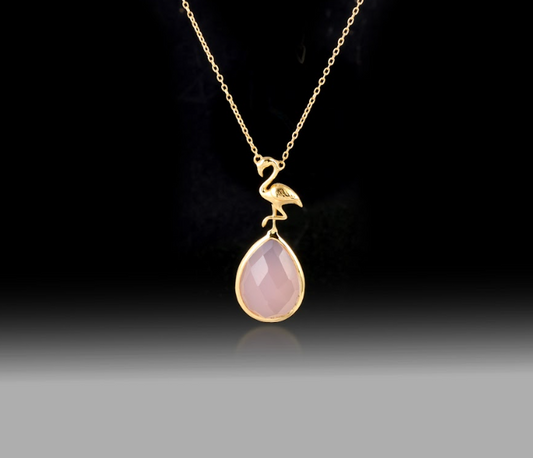 Pink Chalcedony Flamingo Necklace- 925 Sterling Silver