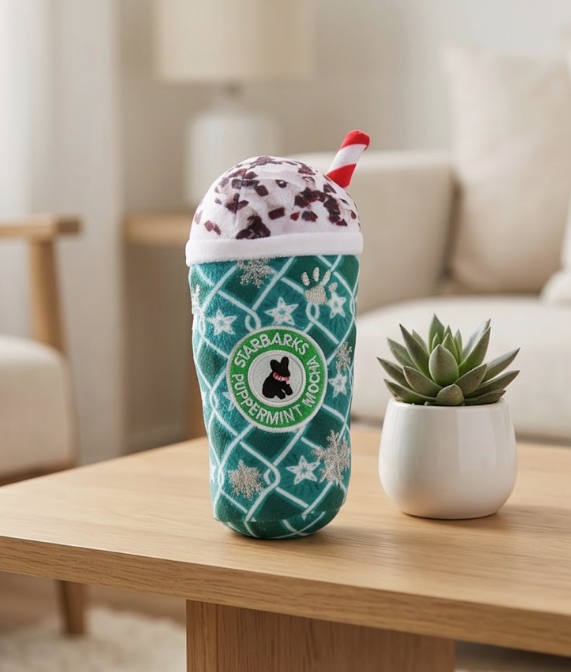 Starbarks Puppermint Mocha Green Stars Cup & Bone | Christmas Dog Toys