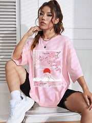 Pink Sakura Mount Fuji T-Shirt 