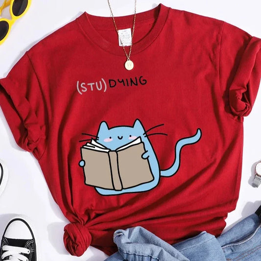 "(STU)DYING" Cat Graphic T-Shirt 