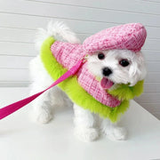 Tres Chic Pink & Lime Tweed Coat, Hat & Leash Set