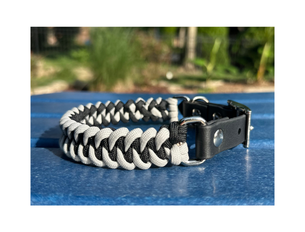 Fishtail Hand Braided Dog Collar in Black & Smoke - Southlake Paws