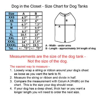 Bunny with Glasses and Bow Tie - Dog Tank size chart