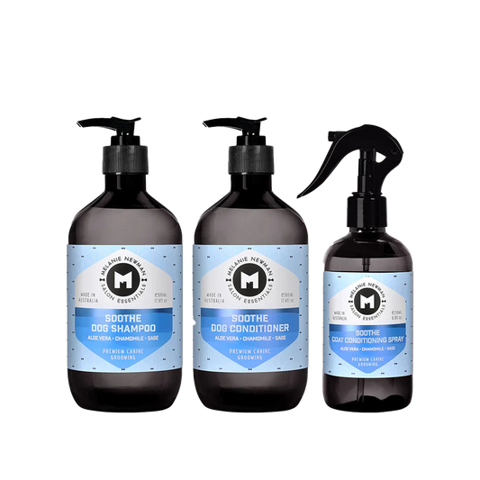 Soothe Shampoo 500ml, Conditioner 500ml, Spray 250ml by Melanie Newman professional dog grooming tool Southlake Paws