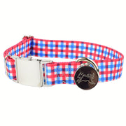 Southern Dawg Gingham Red and Blue Premium Dog Collar