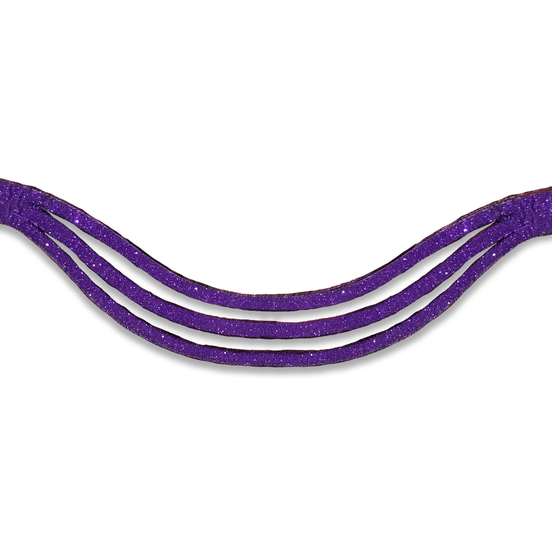 Purple Amethyst Browband by Southlake Paws featuring a glittery, three-strand design in vibrant purple.