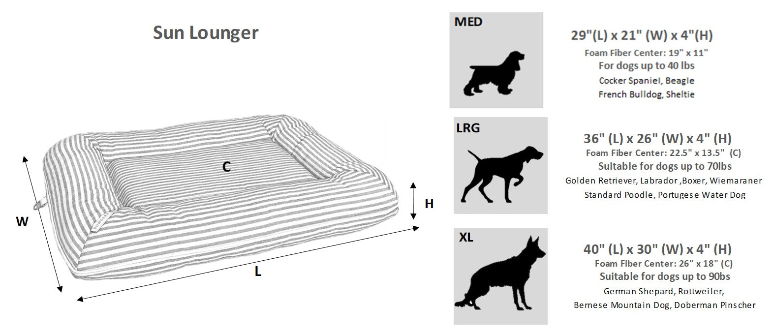 Bowsers Sun Lounger Orthopedic Outdoor Dog Bed in Veranda Stripe