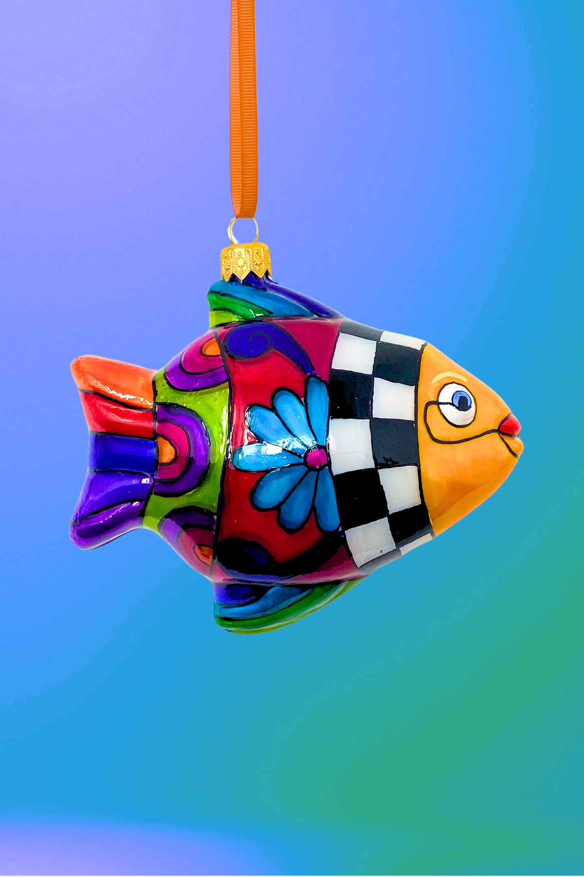 Talavera Fish Polish Glass Ornament 