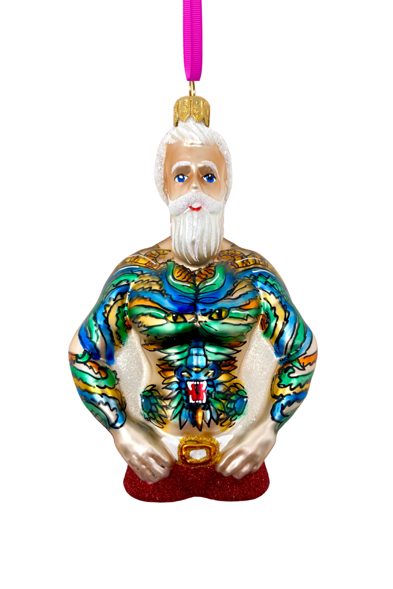 Tattoo Santa Glass Christmas Ornament - Southlake Paws