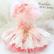 Unique Pet Feather Tutu Dog Lace Dress Princess Dress Pink Swan for Wedding Party Birthday Festival One Piece 