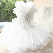 Luxury Classic White Pet Wedding Dress Elegant Floral Tulle Dog Dress 