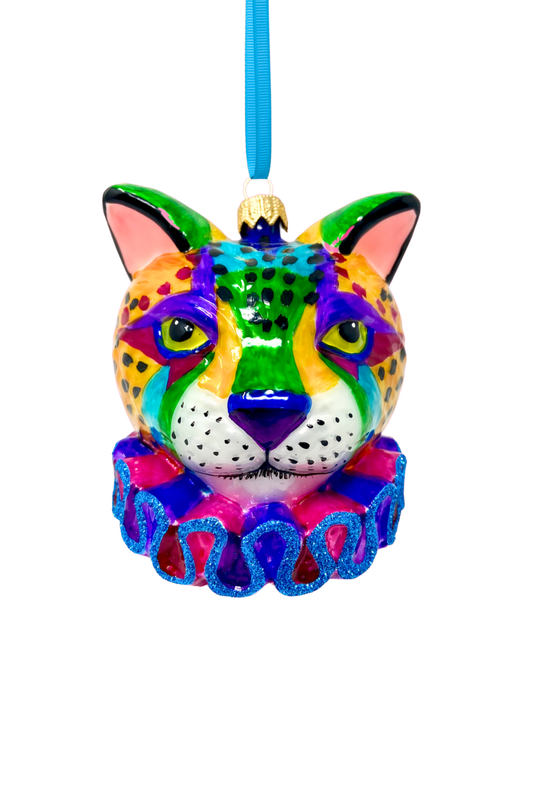 Technicolor Cheetah Glass Ornament 