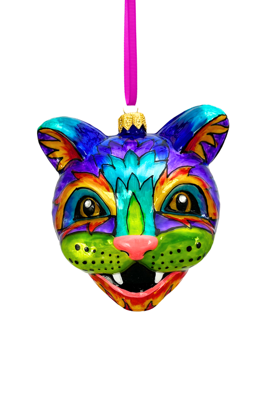 Technicolor Cat Polish Glass Ornament 