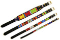 Load image into Gallery viewer, Colorful TKC Primary Beaded Dog Collars with vibrant patterns, featuring black leather straps and metal buckles.
