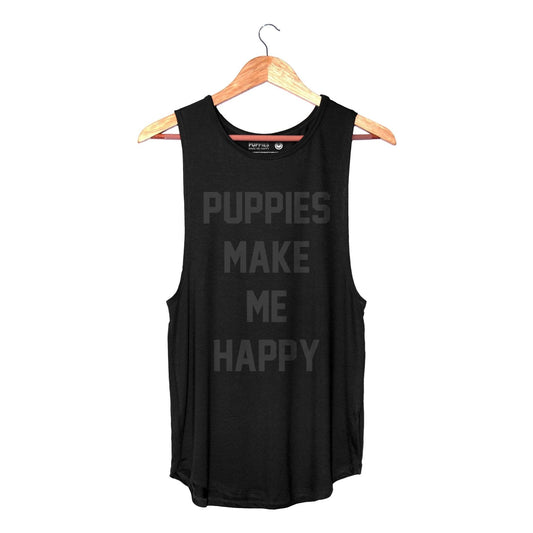 Puppies Make Me Happy Tank | Black Foil | Gift for Dog Moms Made in USA