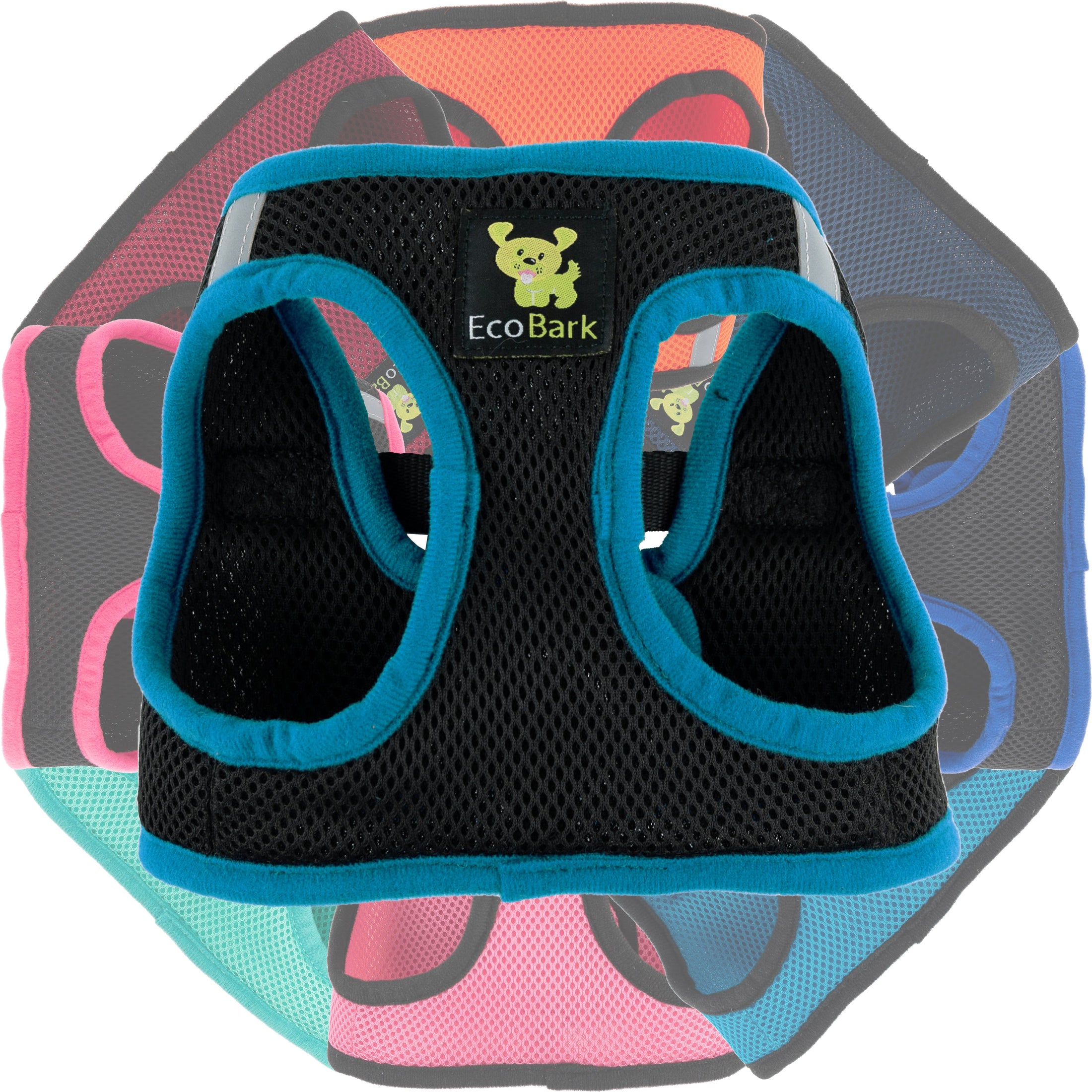 EcoBark Step In Dog Harness - XXXS to Small Breeds- Reflective Soft Mesh Harness for Teacup, Small Dogs and Puppies / Black w/ Teal Piping