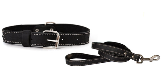 Traditional Style Leather Collar and Leash Set - image 5