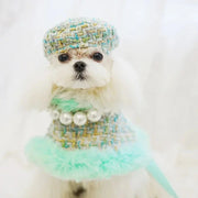 Tres Chic Aqua Tweed Dog Coat, Hat & Leash Set