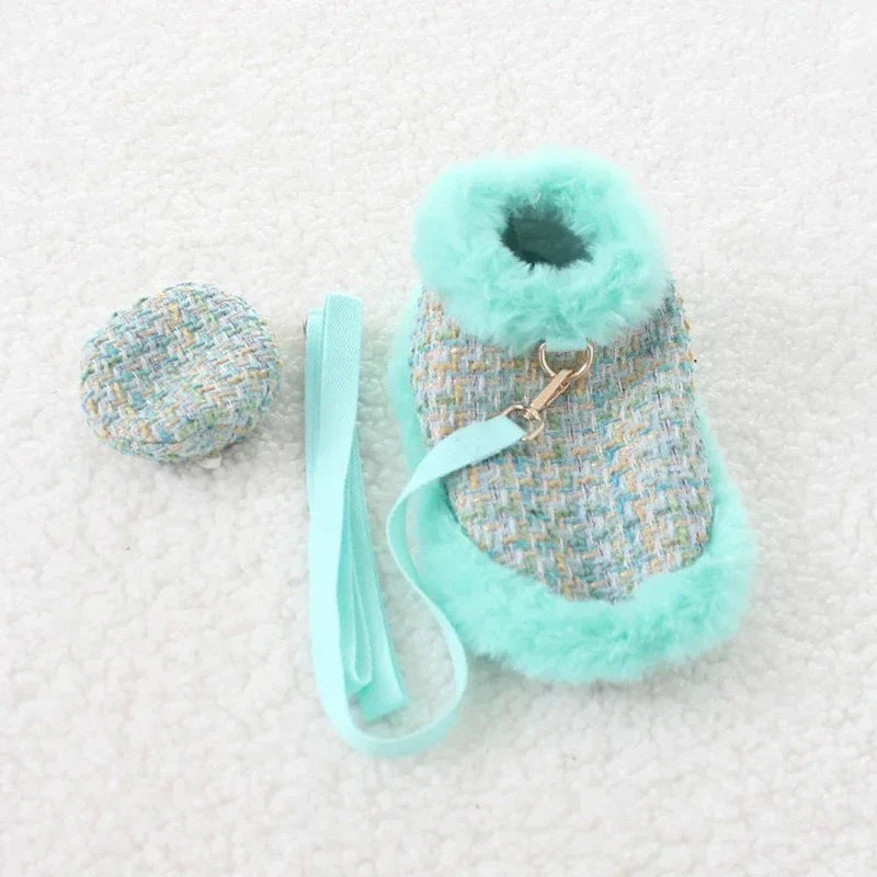 Tres Chic Aqua Tweed Dog Coat, Hat & Leash Set - Southlake Paws