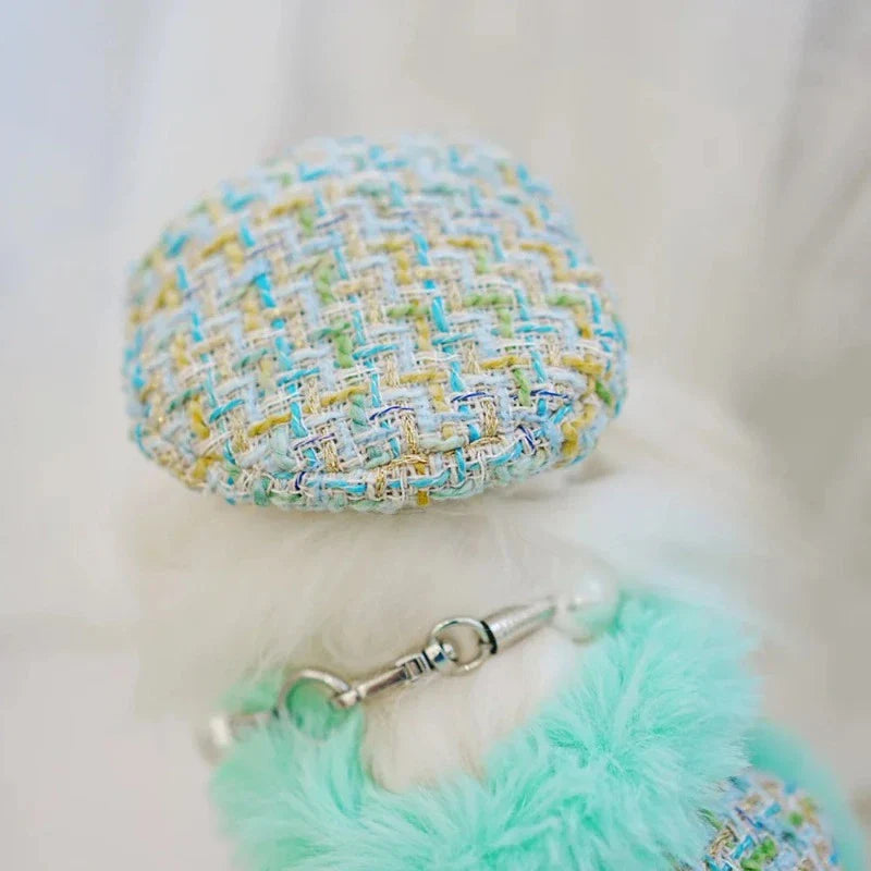 Tres Chic Aqua Tweed Dog Coat, Hat & Leash Set - Southlake Paws