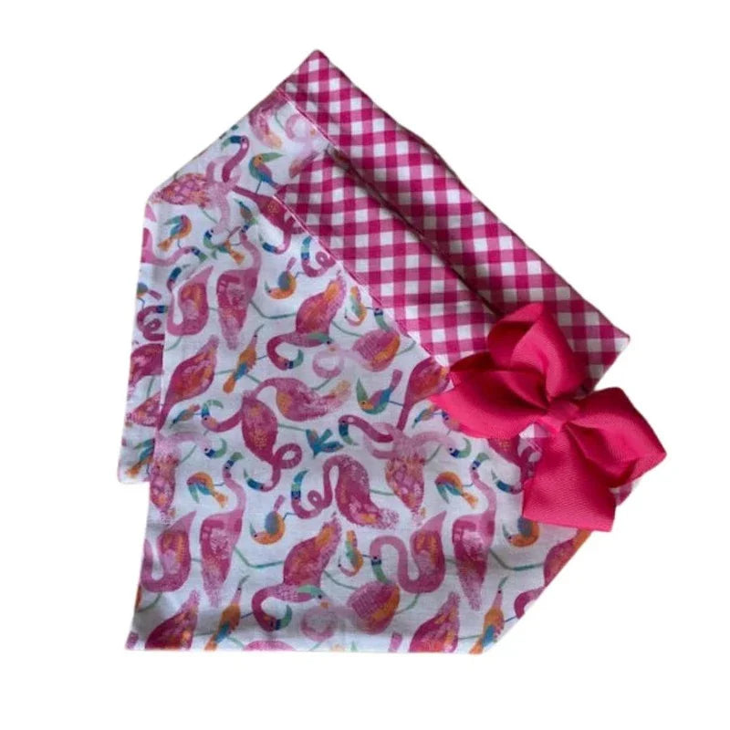 Tropical Flamingo Bandana Dog Collar With Bow - Southlake Paws