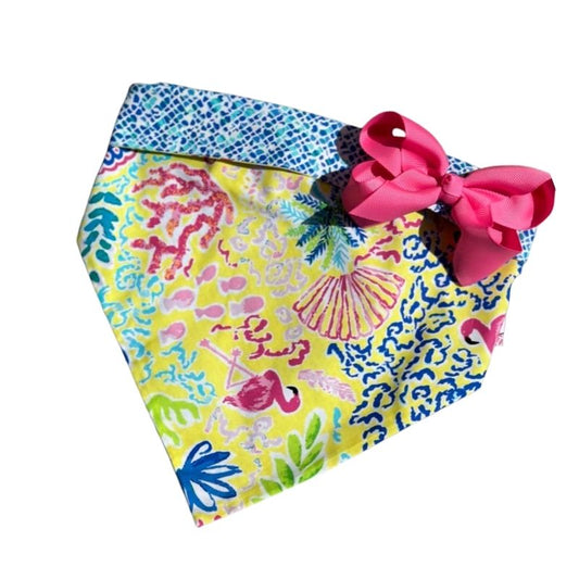 Tropical Miami Yellow Bandana Dog Collar With Bow - Southlake Paws