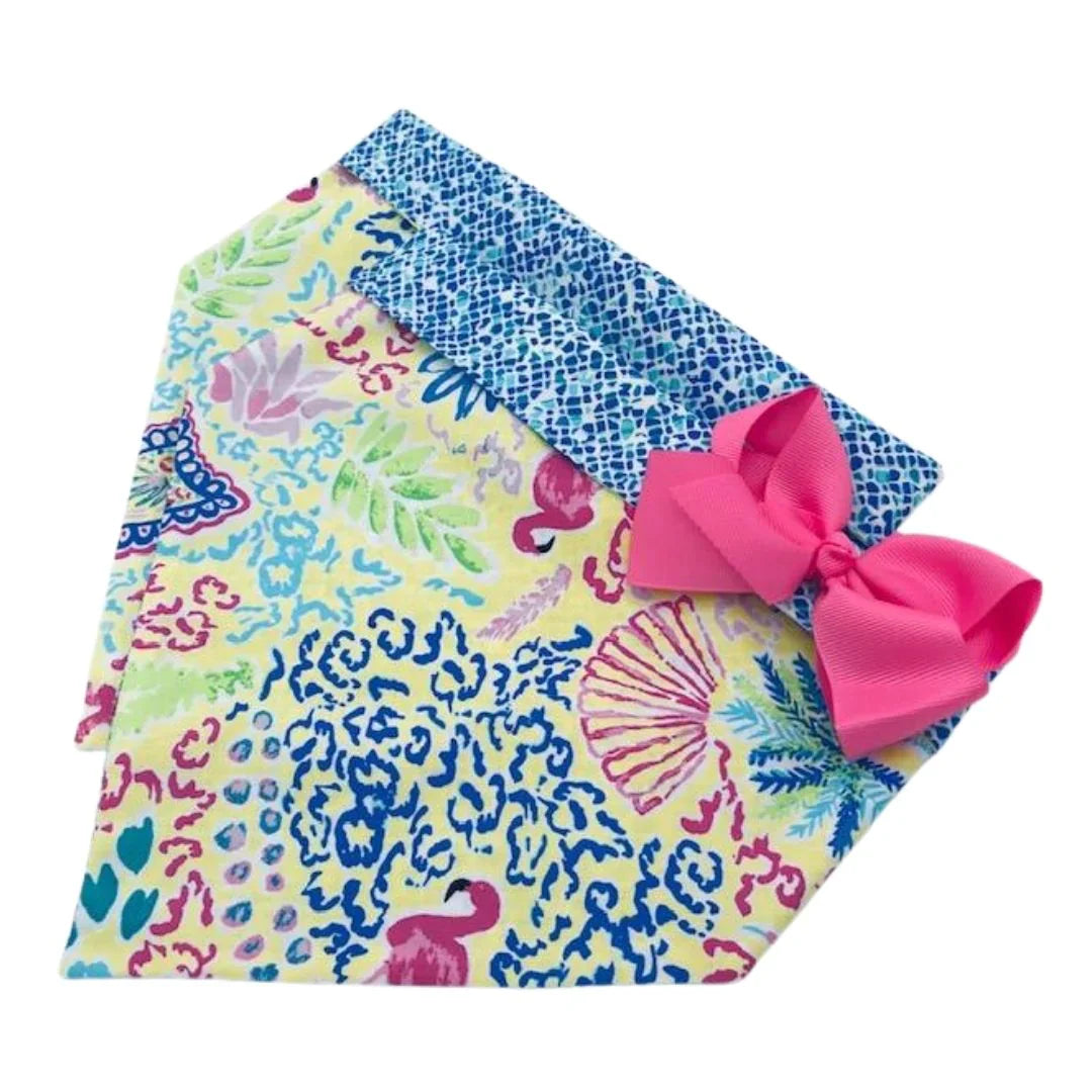 Tropical Miami Yellow Bandana Dog Collar With Bow - Southlake Paws