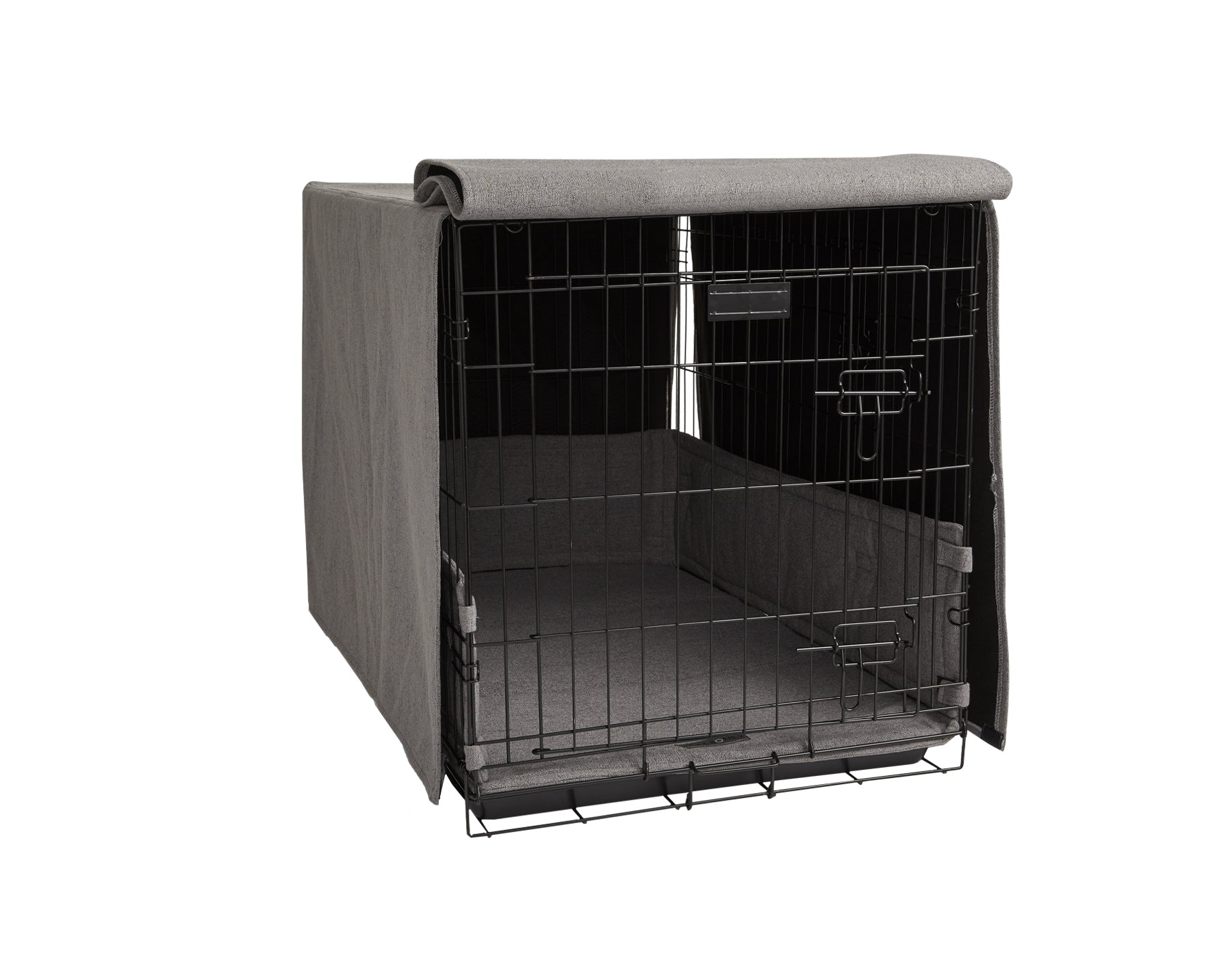 Southlake Paws All in 1 Crate Kit Set - 5 pc includes a wire crate with a soft gray cover and padded interior.