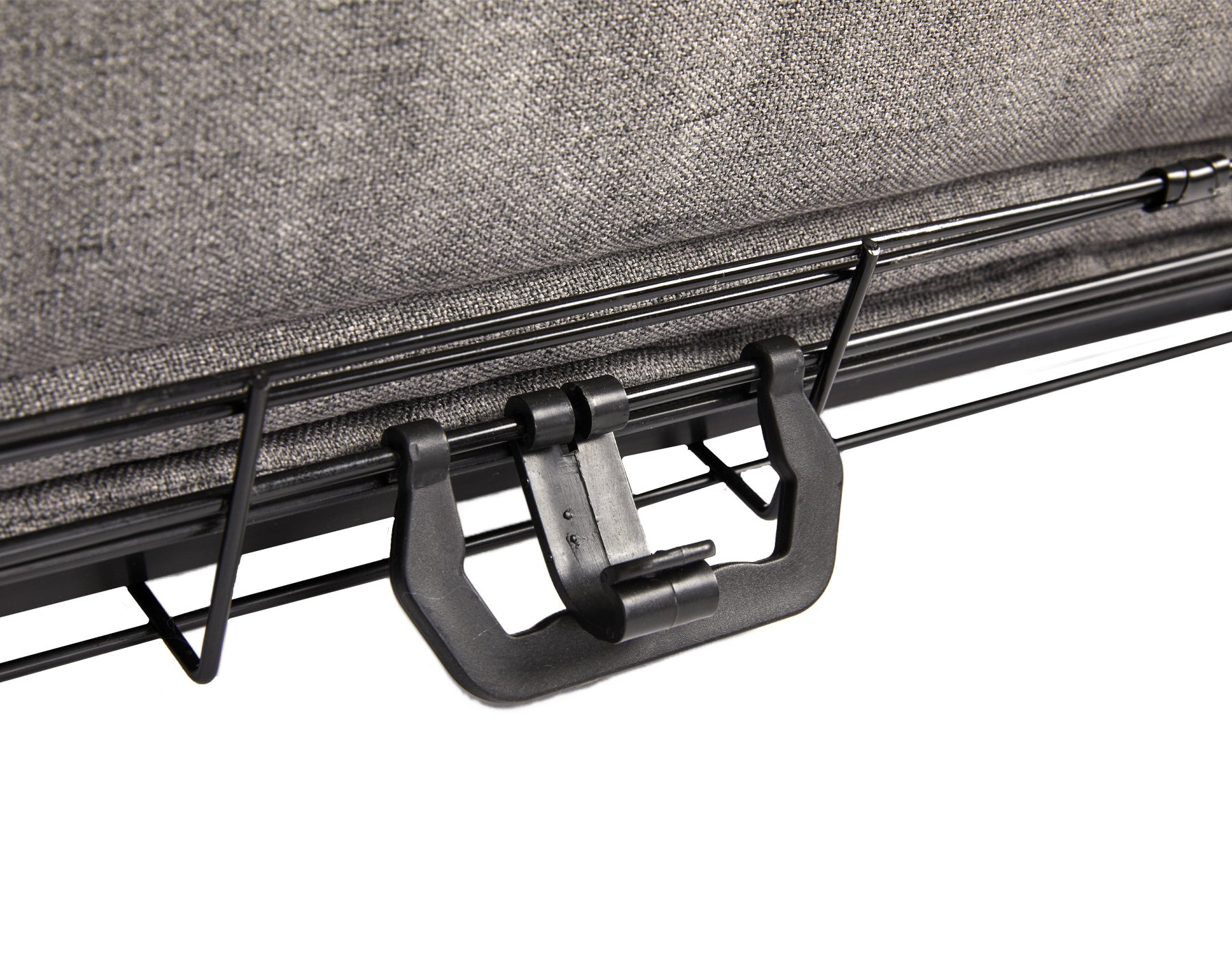 Southlake Paws All in 1 Crate Kit Set features a close-up of a secure latch on a wire crate, showcasing its sturdy design.
