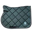 Load image into Gallery viewer, Jade Green Saddle Pad by Southlake Paws, featuring a quilted design with a shimmering finish and black trim.
