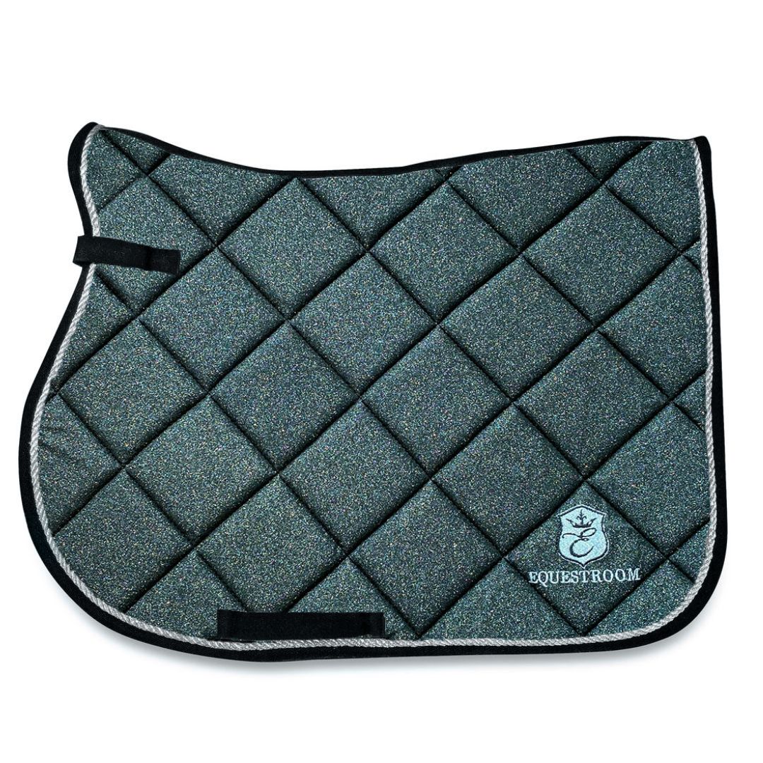 Jade Green Saddle Pad by Southlake Paws, featuring a quilted design with a shimmering finish and black trim.