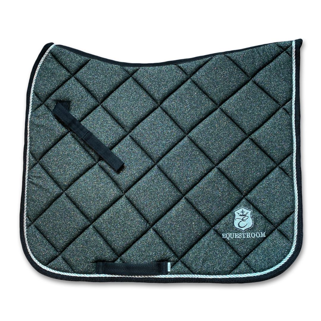 Jade Green Saddle Pad by Southlake Paws, featuring a quilted design with a sparkly finish and black trim.