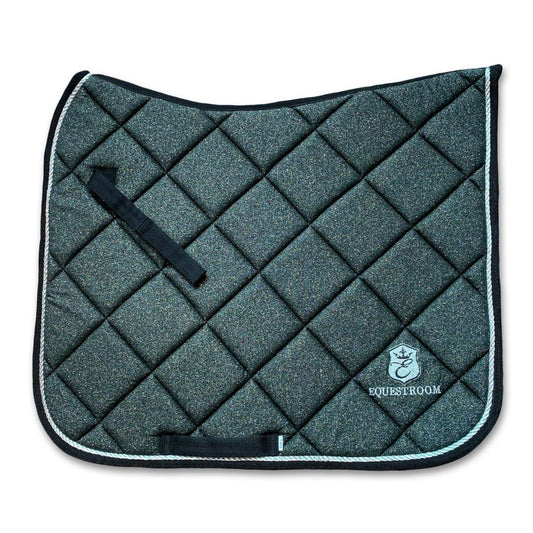 Jade Green Saddle Pad by Southlake Paws, featuring a quilted design with a sparkly finish and black trim.