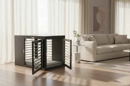 Bowsers Moderno Wood Dog Crate Furniture - Designer Indoor Crate and End Table