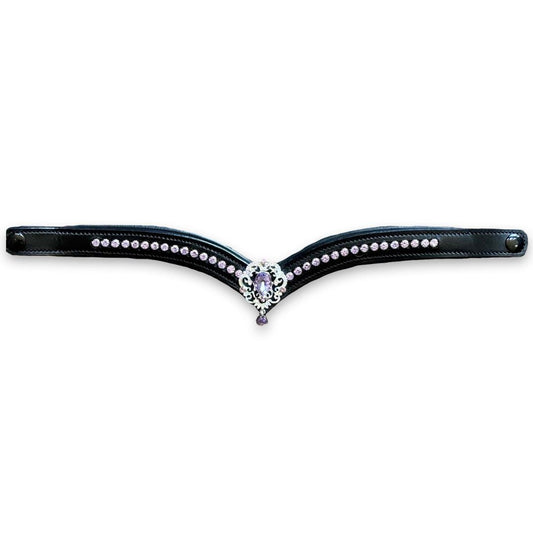 Lavender Ultra Bling Horse Browband by Southlake Paws featuring a black leather base with sparkling lavender and clear crysta