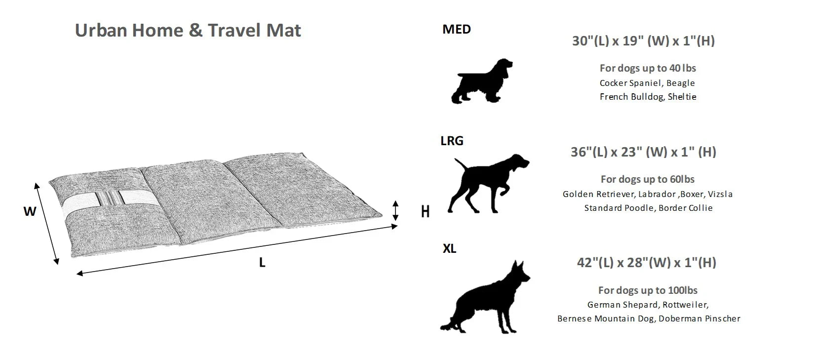 Bowsers Urban Home and Travel Dog Mat size chart