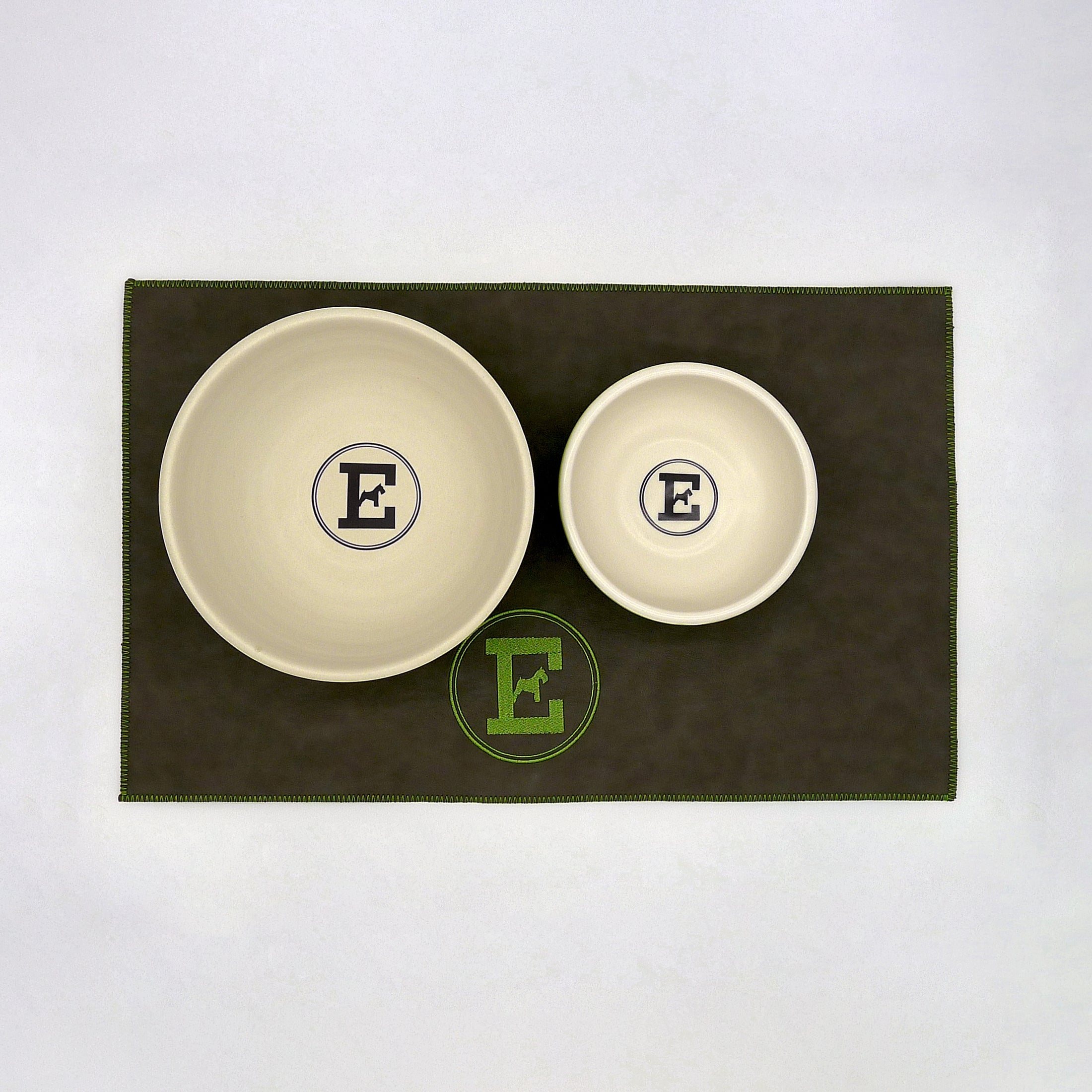 Personalized Faux Leather Dog Placemat Grey/Green