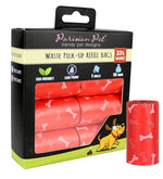 Parisian Pet 'Bones Design' Waste Bags - Strong, Convenient, Leak-Proof Dog & Cat Waste Bags, Eco-Friendly, Red