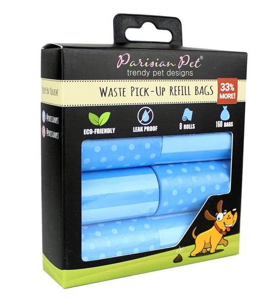 Parisian Pet 'Stripes & Dots' Waste Bags - Blue, Disposable, Leak-Proof, Eco-Friendly Dog Waste Bags for Dogs & Cats