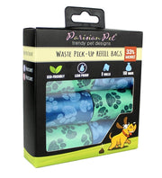 Parisian Pet 'Blue Green Paws' Waste Bags for Dogs & Cats - Durable, Leak-Proof Pet Waste Bags, Green and Blue Paws Design