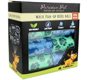 Parisian Pet 'Blue Green Paws' Waste Bags for Dogs & Cats - Durable, Leak-Proof Pet Waste Bags, Green and Blue Paws Design