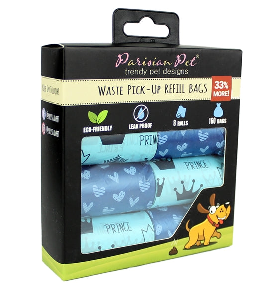 Parisian Pet 'Prince Hearts' Waste Bags for Dogs & Cats - Blue, Leak-Proof, Durable Pet Waste Bags