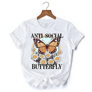 Anti Social Butterfly T-Shirt, Retro White and Natural Tee for Quirky and Independent Women 